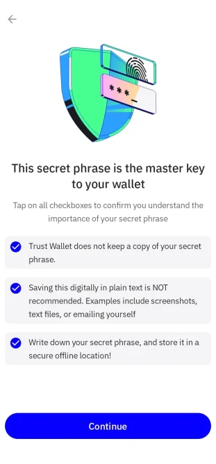 Back up Secret Phrase cryptocurrency wallets