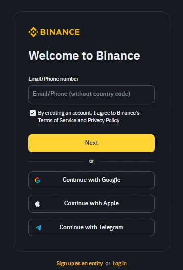 Binance Login Page